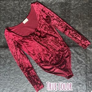 Vintage USA made Victorias Secret Velvet long sleeve bodysuit w/laced up front.
